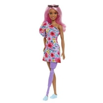 Barbie Fashionistas Doll #189 in Floral Dress with Prosthetic Leg, Pink Hair & Accessories