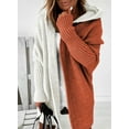 thumbnail image 4 of SHEWIN Open Front Oversized Hooded Cardigans for Women Cable Knitted Long Outerwear Coat Color Block Hoodie Sweater Jacket Brown, 4 of 10