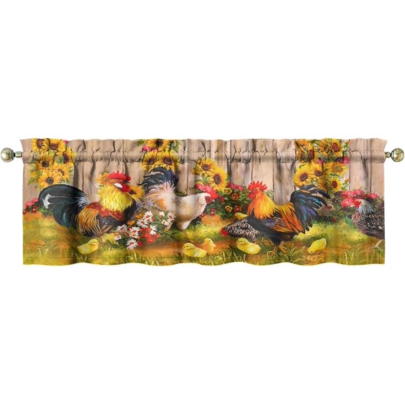 1 Pce Ensemble de Rideaux et Cantonnières de Cuisine avec Poules pour Fenêtres Rideaux de Fenêtre de Cuisine avec Coq Décoration au-Dessus de l'Évier 18x54 Po