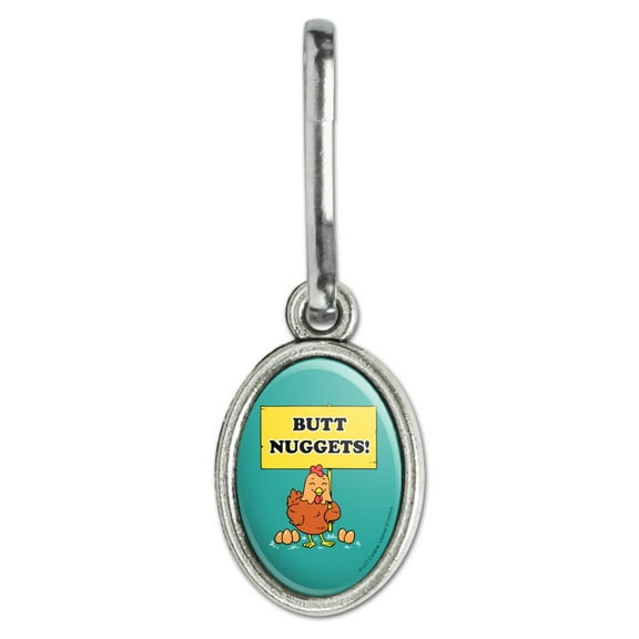 Butt Nuggets Chicken Eggs Funny Humor Antiqued Oval Charm Clothes Purse Suitcase Backpack Zipper Pull Aid