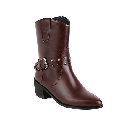 

Sentuca Autumn And Winter Color Matching Pointed Toe TThick Heel Ladies Short Boots