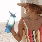 EcoVessel WAVE Tritan Plastic Sports Water Bottle with Flip Straw, Leak Proof Lid, and Carry Handle 24 oz (Ombre Forest Horizon)