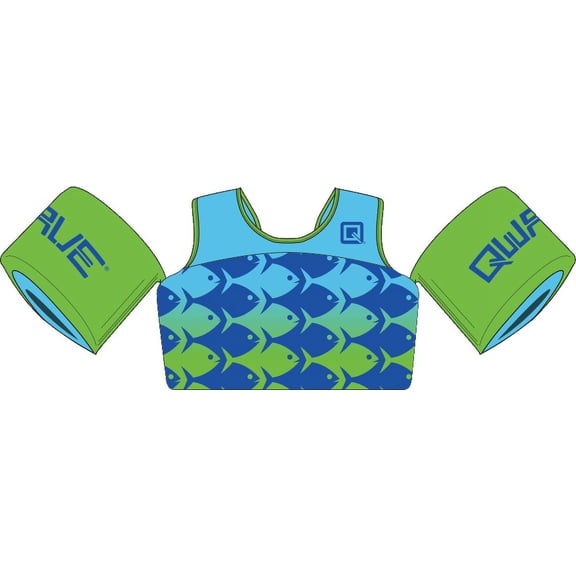 QWAVE Coast Guard Approved Child Floatation Device Pool Swim Vest, 33-55 lbs, Fish Print
