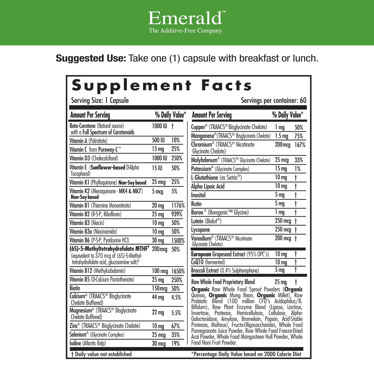Emerald Labs Women's 45+ 1-Daily Multi - Multivitamin with CoQ10, B Vitamins, L-Glutathione to Support Healthy Heart, Strong Bones, Balanced Hormones - 60 Vegetable Capsules