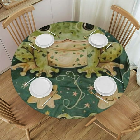 

Autua Frog Stars Leaves Round Table Cover Stain Resistant Washable for Indoor Outdoor Kitchen Dining Wedding Parties 100% Polyester Fabric Fitted Tablecloth for Home Decor 46 -50