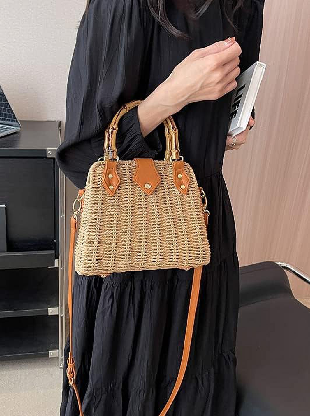 Kukuzhu Straw Tote Bag Purses for Women Large Handbag Casual Crossbody Bag Satchel Bag Beach Bag for Travel Work