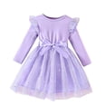 thumbnail image 2 of Girls Tulle Dress with Bow, Princess Party Dress with Long Sleeves, Children's Bow Waist Dress for Birthday Flower Girl and Special Occasions, Age 1-8 Years Purple 90, 2 of 5