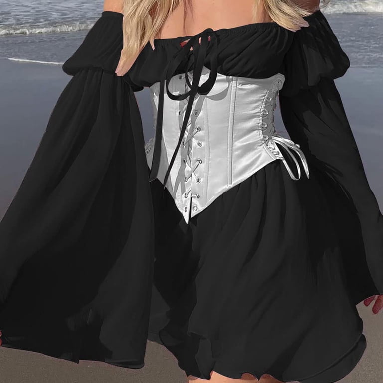 Corset Mini Dress with Flare Sleeves,Women's Chiffon Off Shoulder Mini Dress Irregular Lace-Up Solid Color Flowy Long Sleeve Dress Without Bustier 2024 Flowy Swing Dresses - Walmart.com Corset Mini Dress with Flare Sleeves,Women's Chiffon Off Shoulder Mini Dress Irregular Lace-Up Solid Color Flowy Long Sleeve Dress Without Bustier 2024 Flowy Swing Dresses - Walmart.com