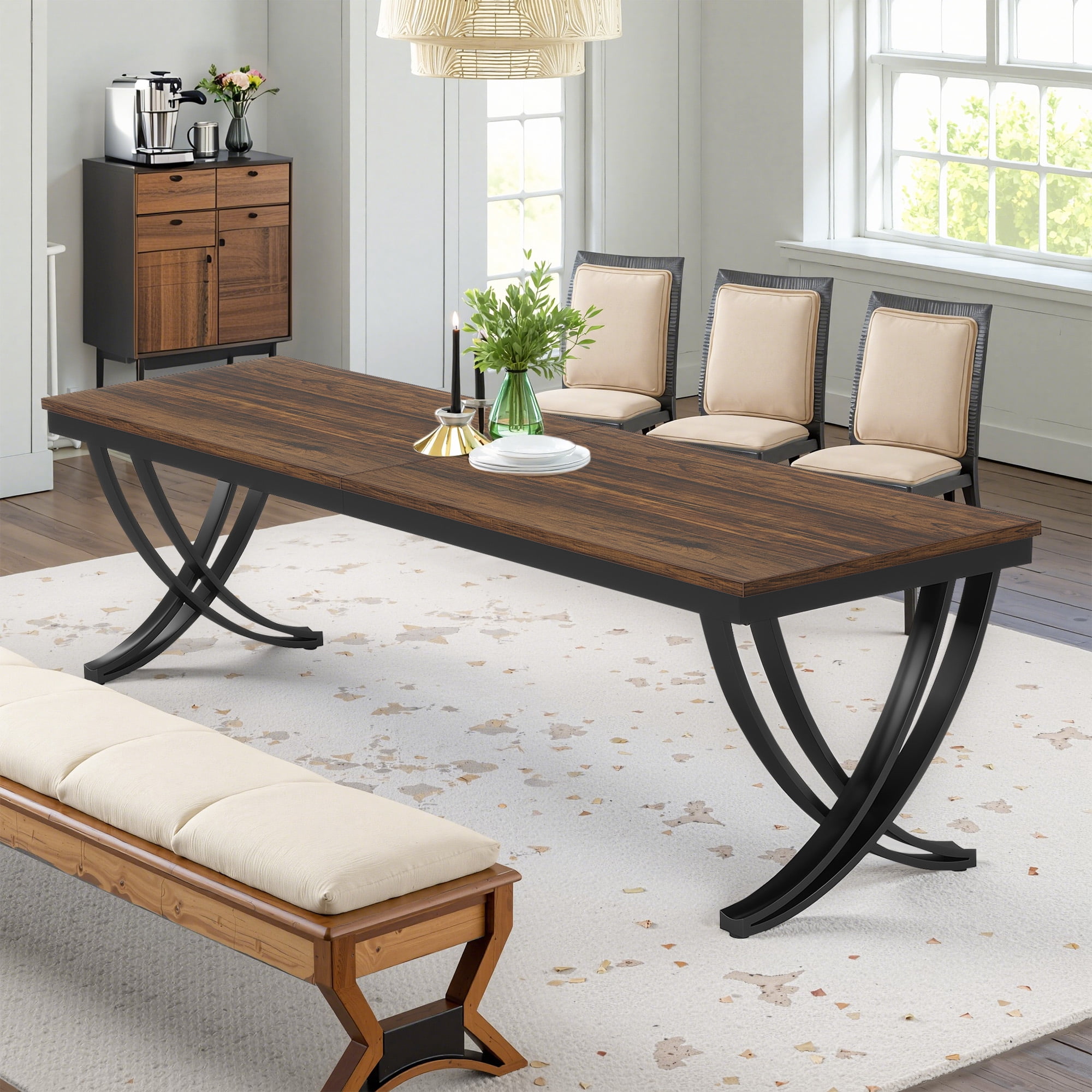 MAYEERTY 78" Rectangular Industrial Dining Table, 6-8 Seater, Heavy-Duty Metal Legs