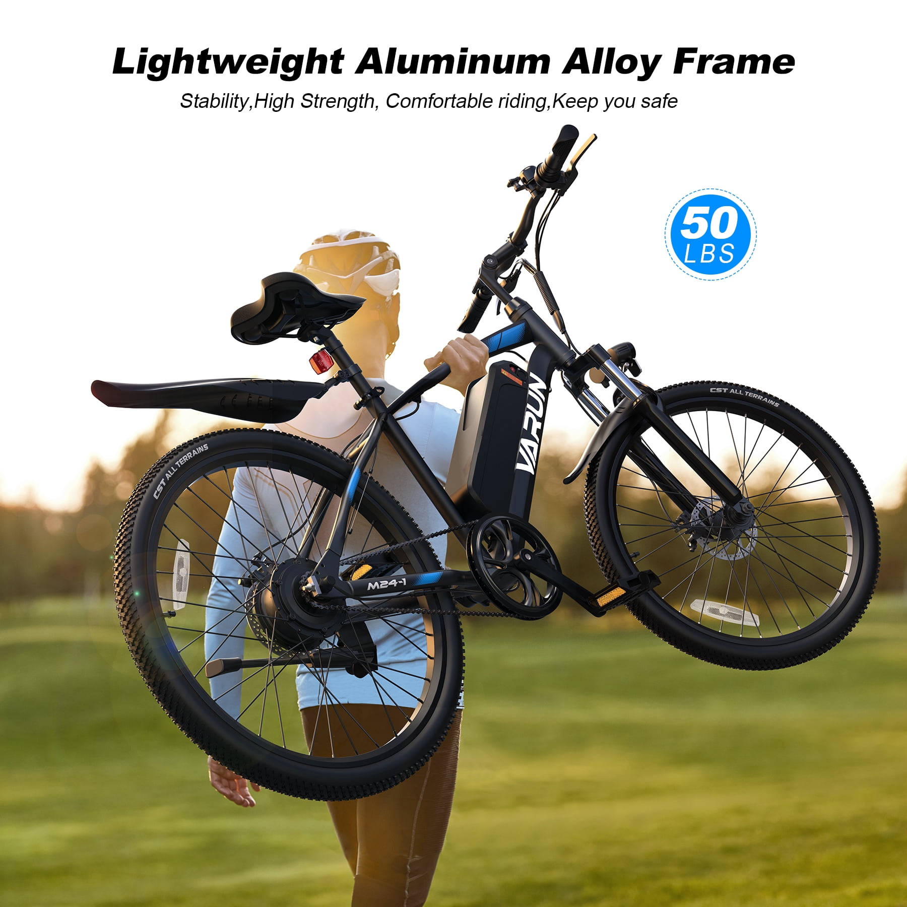 Varun Electric Bike for Adults, 24'' 500W Peak Ebike, Up to 35 Miles 20MPH Electric Mountain Bike with 36V 7.8AH Removable Battery, Fenders, Front Fork Suspension