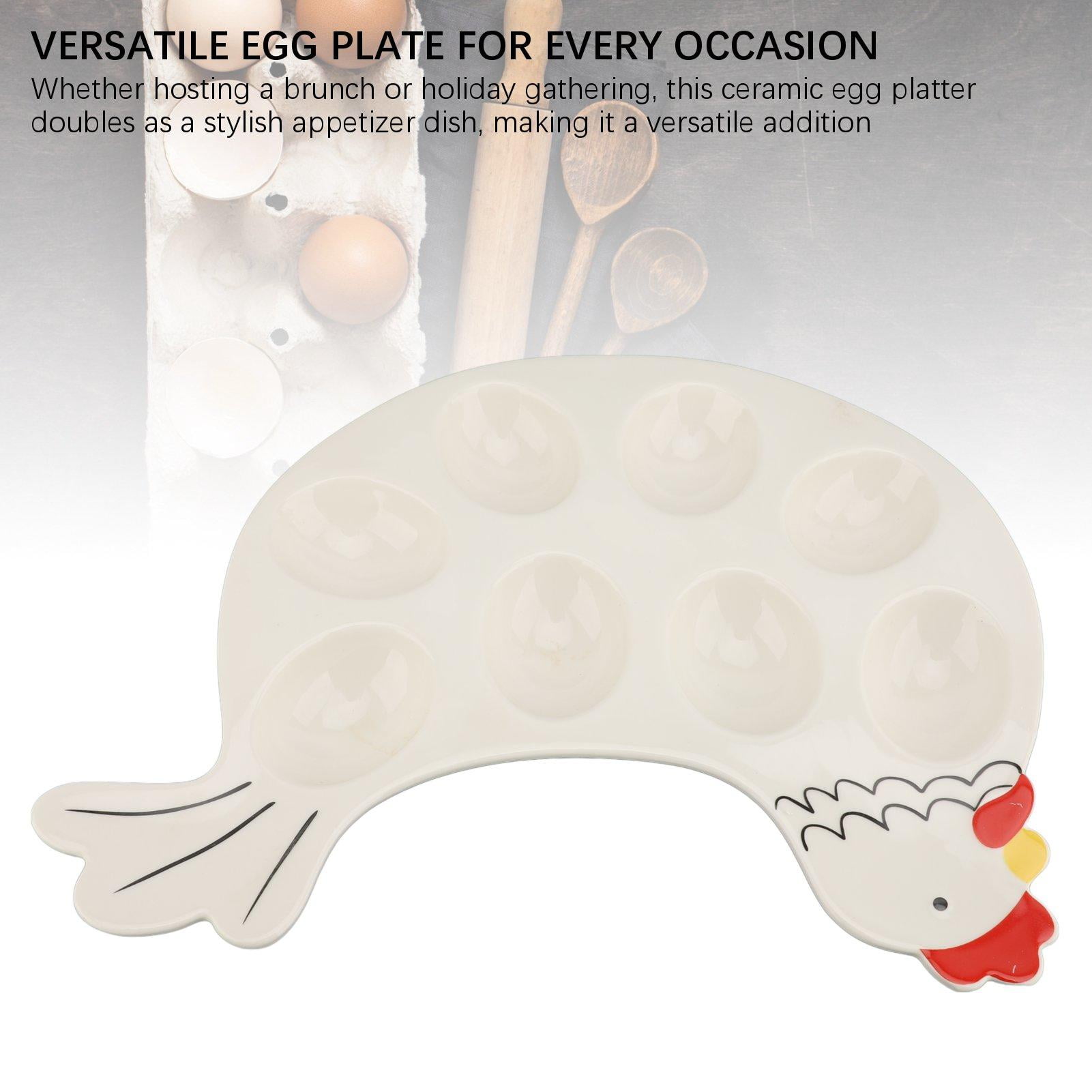 BIMZUC 8‑Slot Deviled Egg Platter Tray – Sturdy Ceramic Chicken‑Shaped Dish for Parties, Brunches & Picnics – Dishwasher, Oven & Freezer Safe