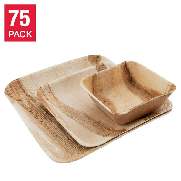 Ecodinnerware Variety Pack Disposable Palm Leaf Plates and Bowls, 75