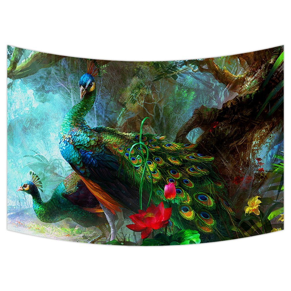 GCKG Charming Peacocks in the Jungle Tapestry Wall Hanging,Wall Art