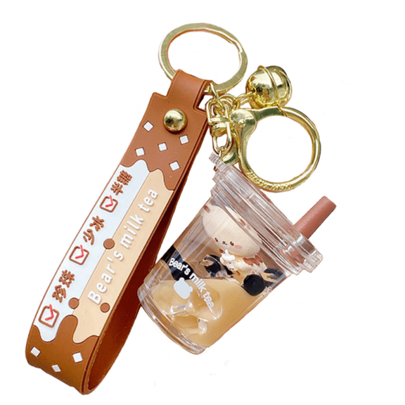 VICKYPOP Cute Bubble Tea Keychain Boba Bear Key Ring Pendant Doll for Girl