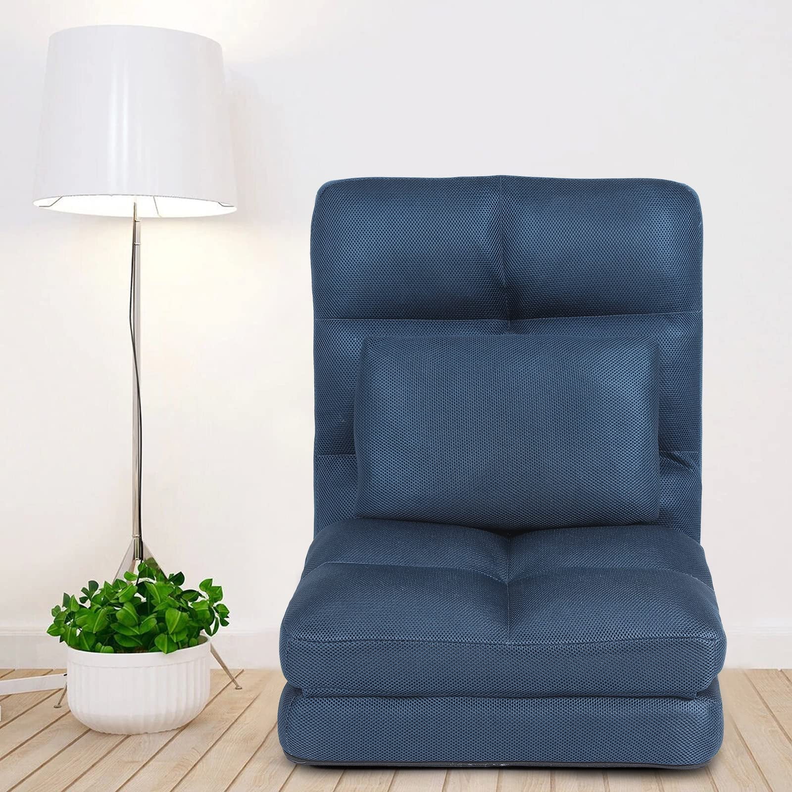 Floor Chair with Back Support for Adults Adjustable 14 Positions Video Game Chairs Foldable Floor Lounger with Pillow