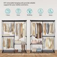thumbnail image 2 of Metal Clothes Rack with 3 Hanging Rods and Shelves, Large 56" Wide Portable Wardrobe Closet Clothing Rack for Hanging Clothes, Black, 2 of 8