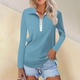 thumbnail image 2 of Lumtrix Women'S Long Sleeve Shirts Quarter Zip Pullover Collared V Neck Tops Summer Fall Blouses Sky Blue 2XL, 2 of 7