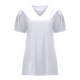 thumbnail image 4 of Camiseta holgada de manga corta y cuello en V para mujer: diseño con mangas abullonadas, cómoda mezcla de poliéster y spandex para uso informal, 4 of 8