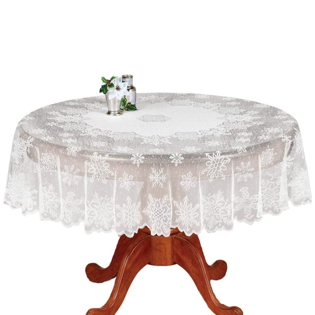 Christmas lace snowflake pattern white tablecloth (round) 180cm round