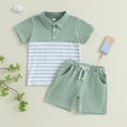 thumbnail image 5 of WRKEKC Boys Summer Casual Outfits Striped Lapel Short Sleeve T Shirt Shorts Casual Soft Daily Summer Cotton 2-5 Years, 5 of 5