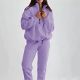 thumbnail image 6 of YUGYXL Womens Sweatsuit 2 Piece Outfits Fall Winter Fleece Half Zip Sweatshirts and Sweatpants Joggers Set Purple L, 6 of 8