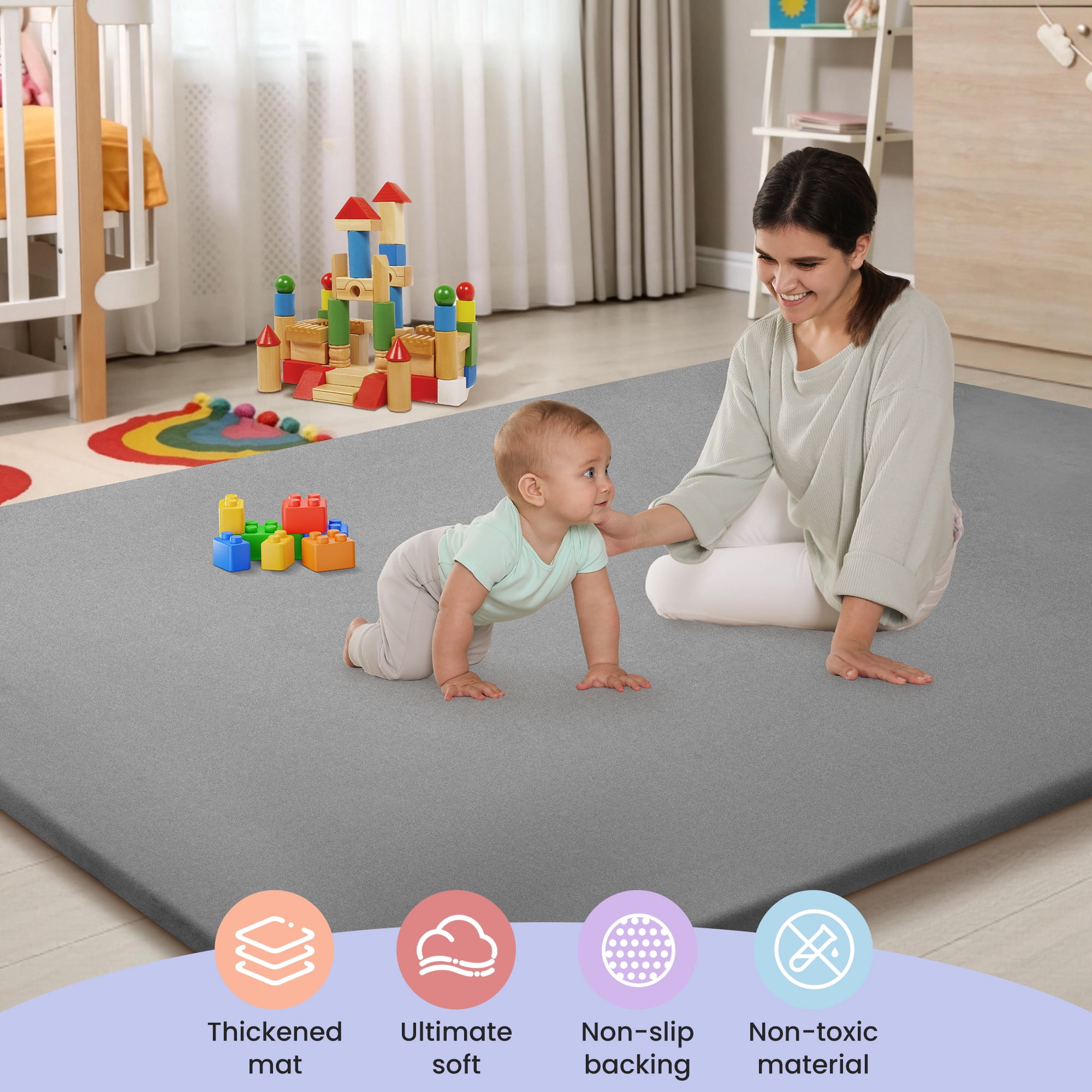 babyeap Extra Large Baby Play Mat,73"x50" Playpen Mat,1.3" Extra Thick Crawling Mat for Floor Cushion,Removable Washable Cover Playmat for Babies Toddlers Infant,Gray