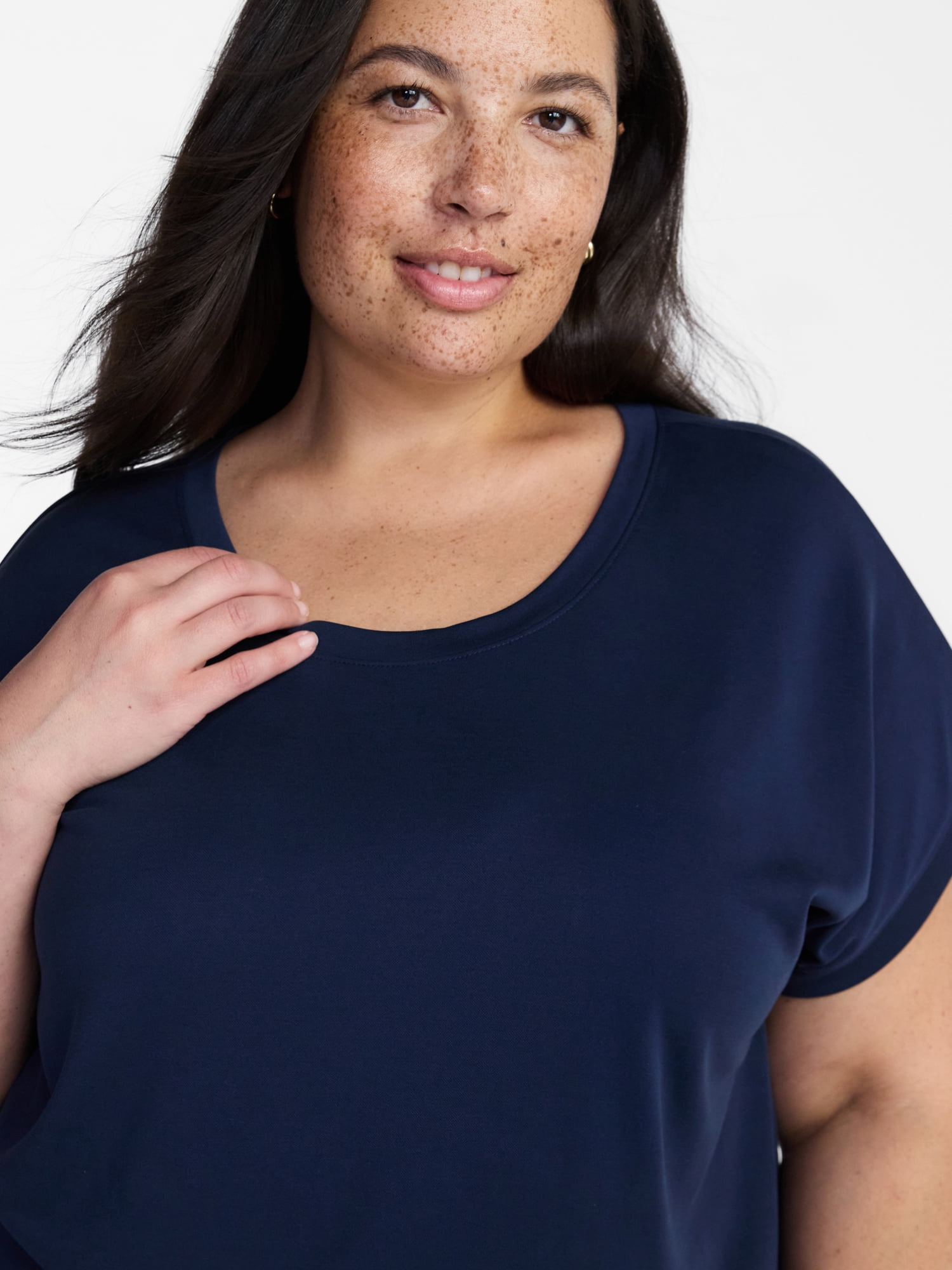 Terra & Sky Women’s Plus Scoop Neck Tunic Tee with Short Sleeves, Sizes 0X-5X