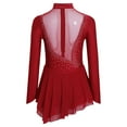 thumbnail image 3 of YUUMIN Girls Ballet Dance Gymnastic Leotard Irregular Hem Figure Ice Skating Dress Sparkly Dancer Costume Burgundy 14, 3 of 7
