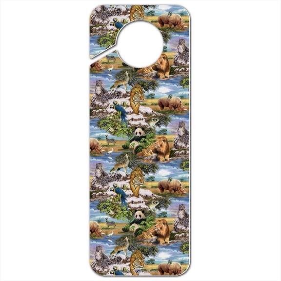 World Wildlife Snow Leopard Rhino Wolf Lion Pattern Plastic Door Knob Hanger Sign
