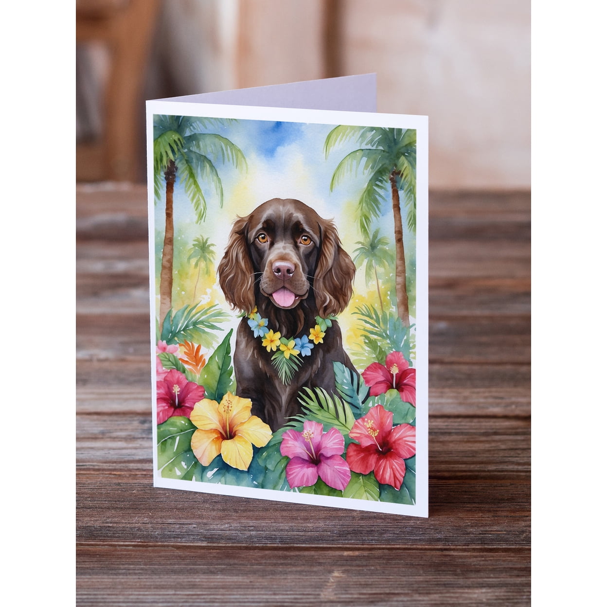 Boykin Spaniel Luau Greeting Cards Pack of 8 7 in x 5 in