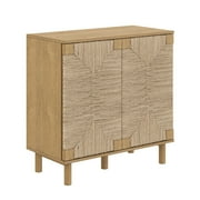 Nathan James Beacon Accent Cabinet with Seagrass Doors and Adjustable Shelf, Light Wood