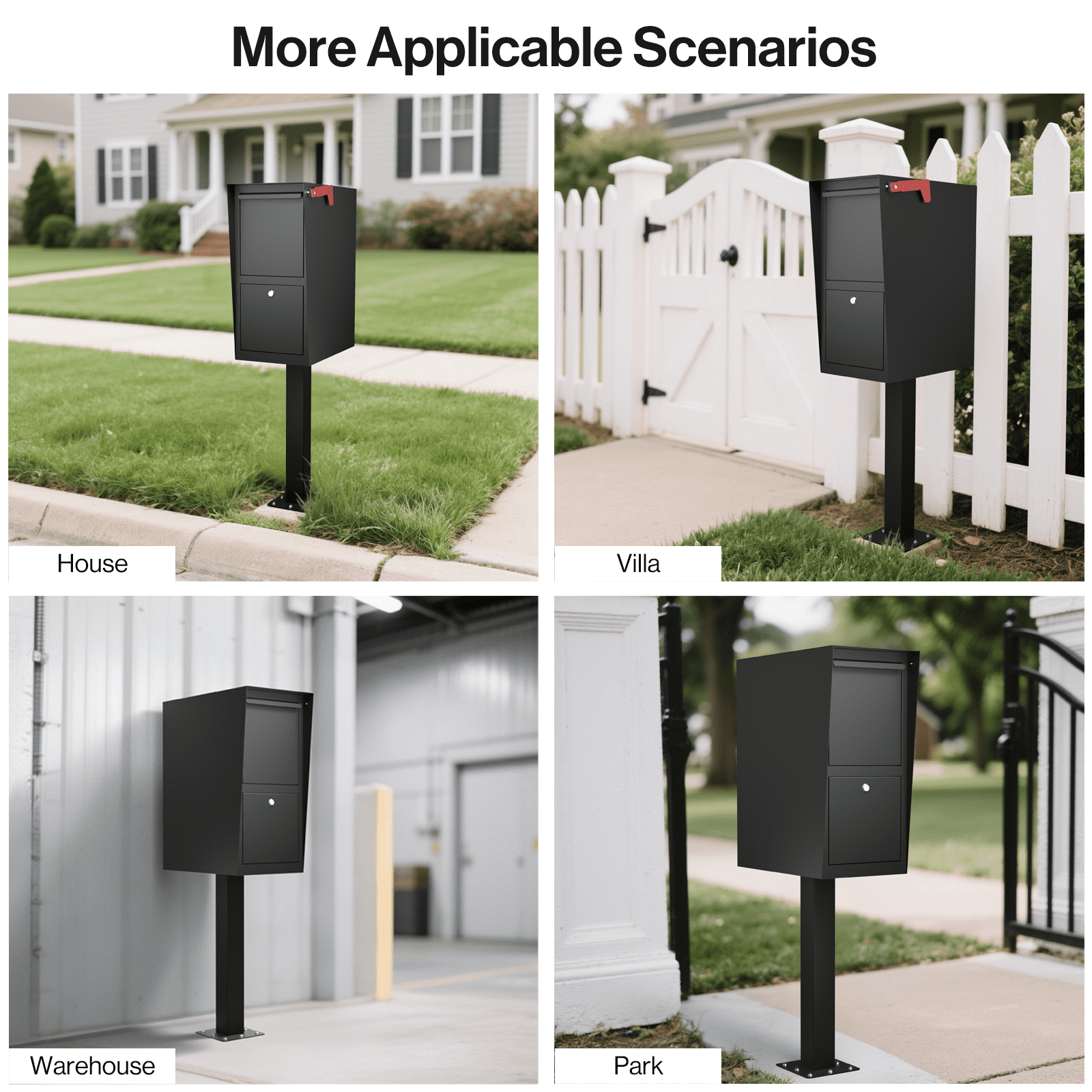 POCHAR Secure Curbside Locking Mailbox for Packages, Weekend-Away Design with In-Ground Post and Base Plate (Black)
