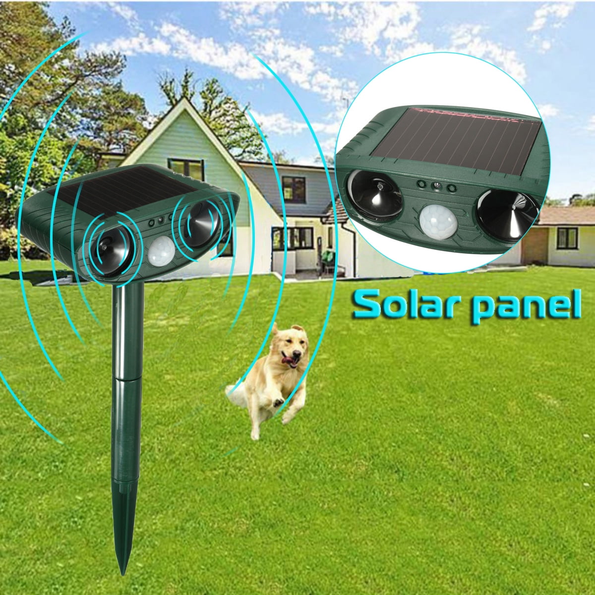 Solar Ultrasonic Dog Cat Animal Repeller Outdoor Yard Garden Scarer