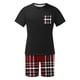 thumbnail image 3 of Mangas de Mano para Hombres Plaid Casual Home Sleepwear Manga Corta Cuello Redondo Top Y Pantalones Cortos Set, Algodón Poliéster Sala de Desgaste, 3 of 6