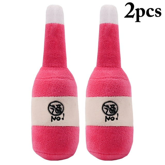 2PCS Wine Bottle Pet Toy Realistic Cat Squeaky Toy Puppy Plush Toy for Dogs