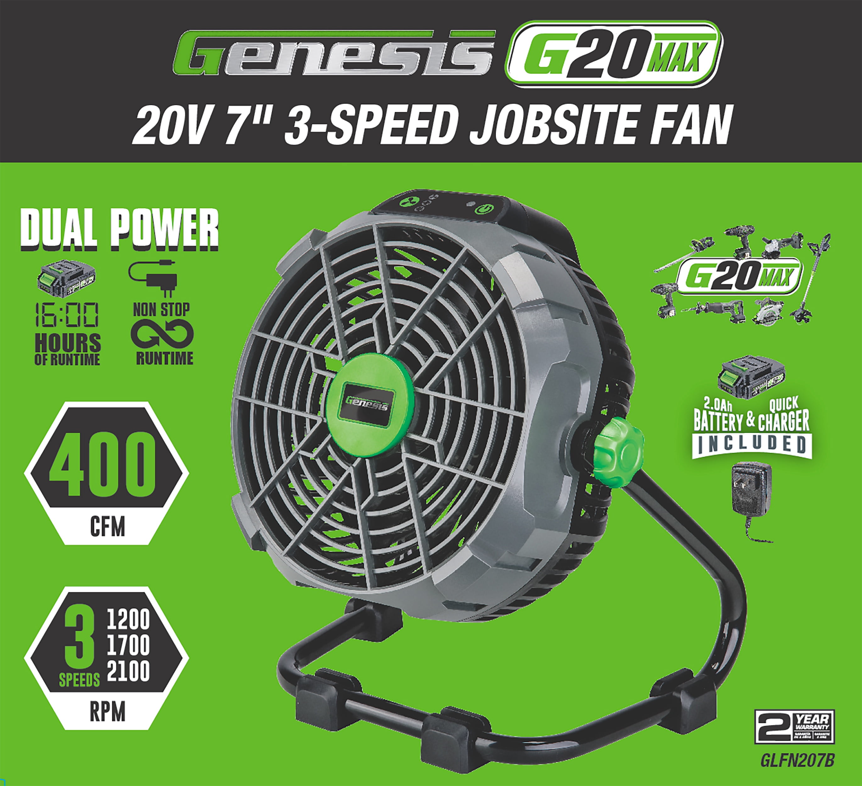 Genesis G20MAX 20V 7" 3-Speed Jobsite Fan