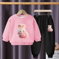 thumbnail image 3 of Toddler Tracksuit Girl 4T 2PCS Fall Loungewear Outfits Rabbit Cute Print Crewneck Sweatshirt Joggers Sweatpants 3-9T, Pink, 6 Years, 3 of 3