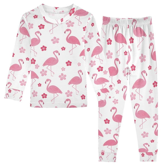 joogoo Flamingo and Floral 2 Piece Long Sleeve Tee and Pants Cotton Pajama Set 5Y