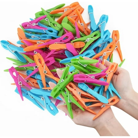 Clothes Pins, 60 Pack Heavy Duty Laundry Clothespins, Small Clothes Pin with Springs, Colorful Plastic Bag Clips Air-Drying Clothing Pin Set Outdoor for Hanging Clothes Photo Food Clips Towel Clips