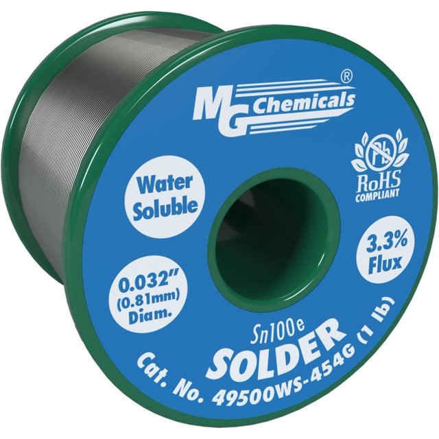 MG Chemicals Sn100e Soldadura sin plomo soluble en agua 0.032"" Diámetro 1 lb. Carrete