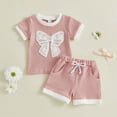 thumbnail image 2 of HCNTES Kid Summer Clothes Toddler Baby Girl Outfit Sets Short Sleeve T-shirt Elastic Waist Shorts 2 Piece Short Set Summer Pjs For 0-24 Months 2t 3t 4t 5t 6t 7t Children, 2-3 Years, 2 of 9