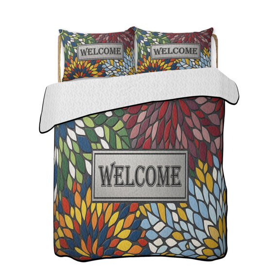 Quilts Queen Size Bedding Set, Colorful Flowers Reversible Summer Quilt 3 Pieces, Farmhouse Vintage Petals Floral Lightweight Bedspreads Coverlets with 2 Pillow Shams for All Seasons