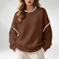 thumbnail image 2 of GILIGEGE Sweaters for Women Contrast Stitch Crew Neck Knit Sweater,Long Sleeve Drop Shoulder Loose Fit Pullover Jumper Soft Warm Casual Knitwear Top for Fall Winter Daily Wear Coffee M, 2 of 9