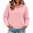 thumbnail image 2 of Zysthvn Cropped Sweatshirt for Women Pullover Half Zip Winter Casual Womens Sweatshirts Long Sleeve Stand Collar with Pockets Solid Tops, 2 of 9