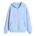 thumbnail image 5 of Girls Solid Zip Up Hoodie Jacket Raglan Long Sleeve Hooded Sweatshirt Coat Casual Soft Outerwear for Kids Back to School Autumn Winter Outdoor Daily Wear(Sky Blue,6-7 Years), 5 of 6