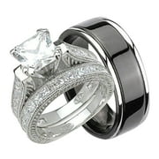 his hers cz wedding ring set sterling silver and black plated titanium98 - Wedding Rings Sets His And Hers his hers cz wedding ring set sterling silver and black plated titanium98 - Wedding Rings Sets His And Hers