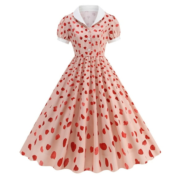 Diufon Women's Vintage Party Dresses Elegant 1950s Short Sleeve V Neck Tunic A-line Dress Casual Cute Printed Dress