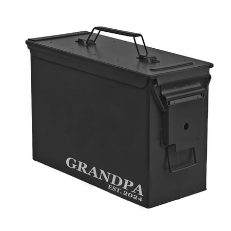 Steel Ammo Can Storage Box Ammunition Case New Grandfather Grandpa Est 2024 (30cal Black)