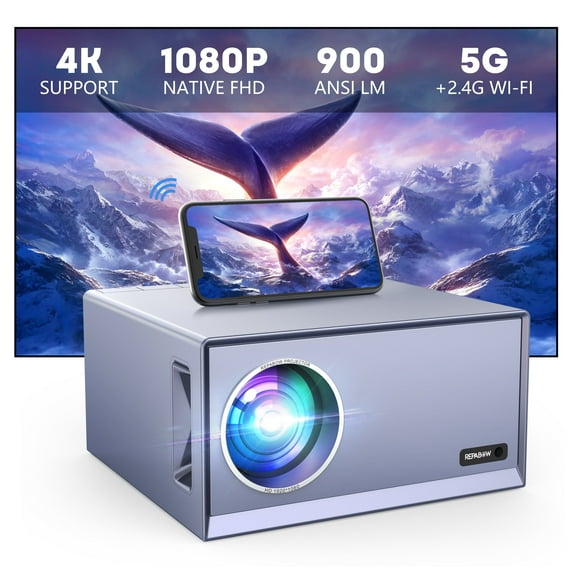 REPABOW Short Throw Native 1080P 4K Home Theater Video Projector, Gray