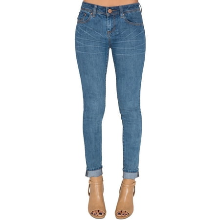 - S&P Junior Women Stretch Denim Skinny Jeans Medium Blue 5 Pocket Wash Plus Size Long Length Available